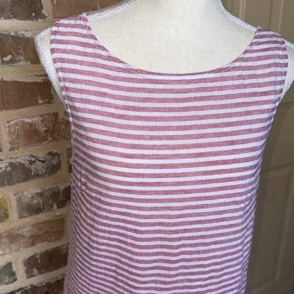 Beach Lunch Lounge Alina Red & White Linen Sleeveless Striped Dress Sz Small - Picture 2 of 12